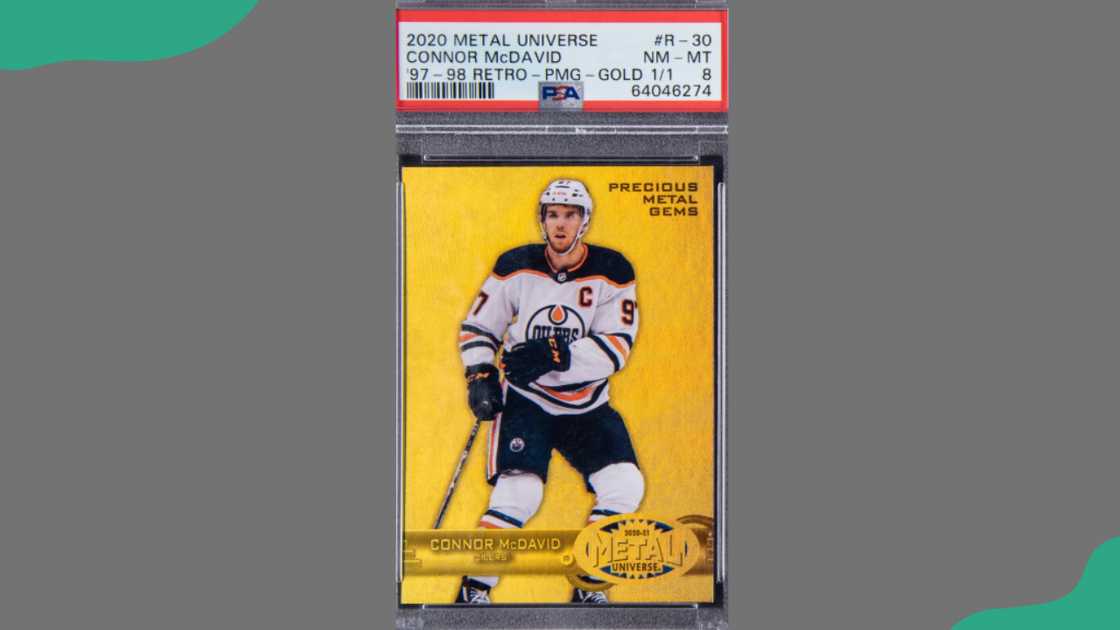 2020 Skybox Metal Universe Retro Precious Metal Gems Gold Connor McDavid #R-30 1/1. 2020 Skybox Metal Universe Retro Precious Metal Gems Gold Connor McDavid #R-30 1/1.