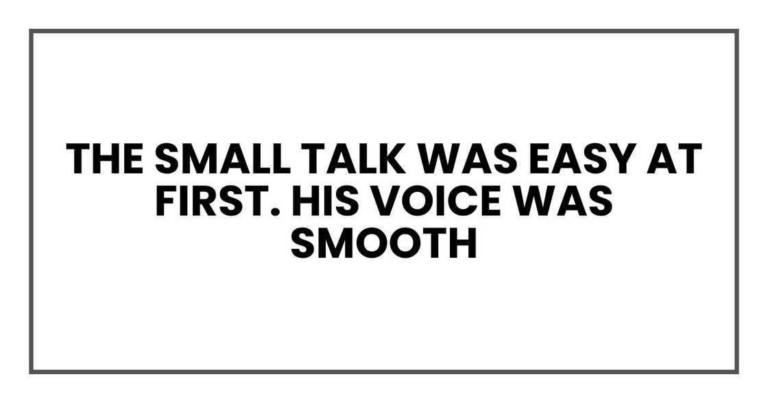 The small talk was easy at first. His voice was smooth The small talk was easy at first. His voice was smooth