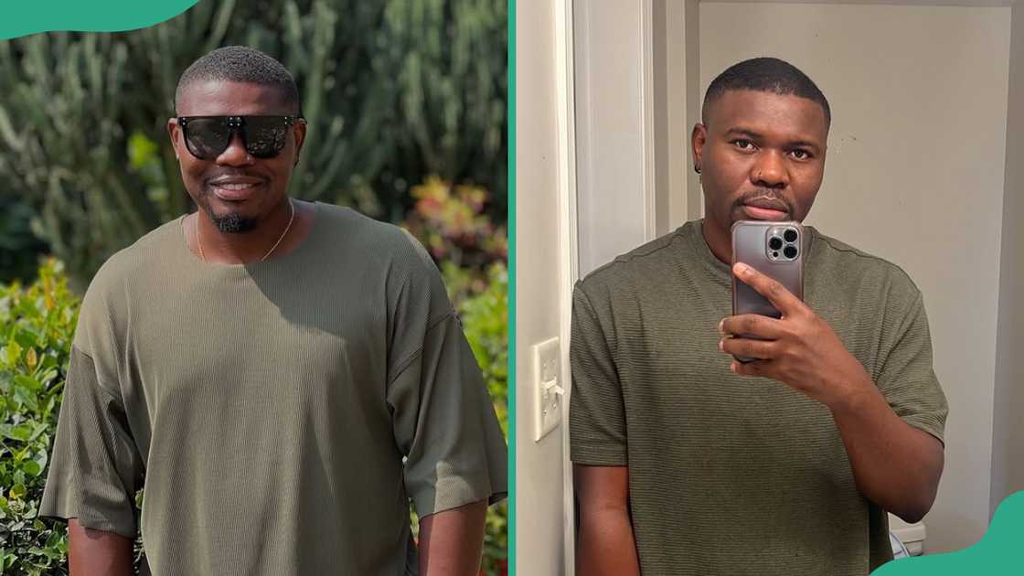 Chidi Okereke smiles as he enjoys an outdoor moment (L). The social media influencer takes a selfie through a mirror (R) Chidi Okereke smiles as he enjoys an outdoor moment (L). The social media influencer takes a selfie through a mirror (R)