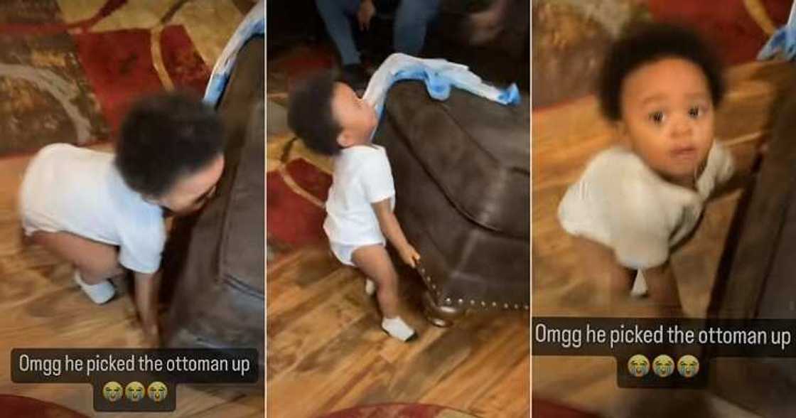 Little boy lifts couch, strong kid Little boy lifts couch, strong kid