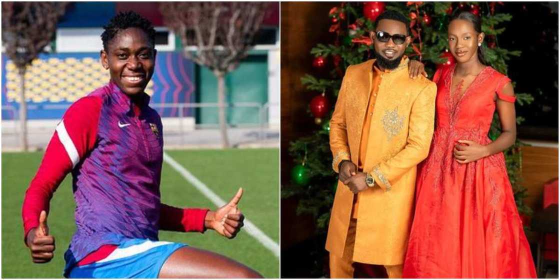 AY comedian, his daughter and Asisat Oshoala AY comedian, his daughter and Asisat Oshoala