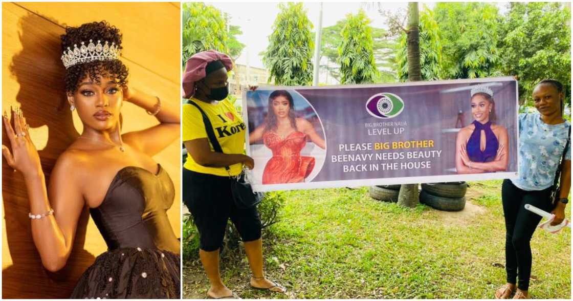 BBNaija's Beauty's fans on the streets with posters. BBNaija's Beauty's fans on the streets with posters.