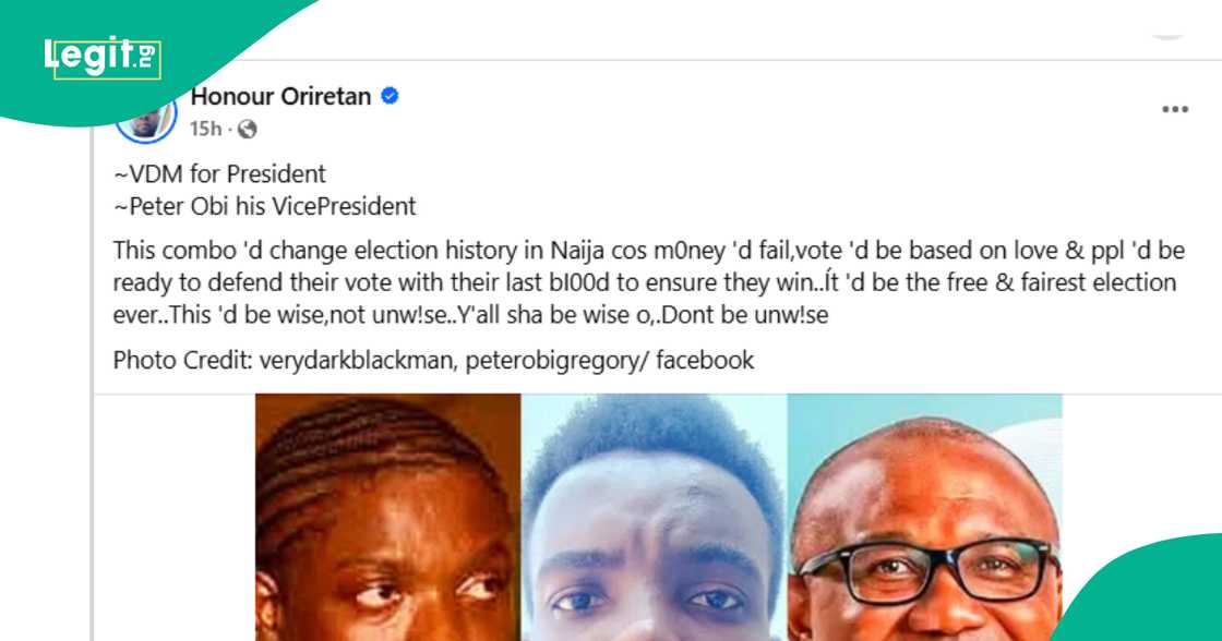 Oriretan Honour shares why VeryDarkMan and Peter Obi is the best combination for 2027 Oriretan Honour shares why VeryDarkMan and Peter Obi is the best combination for 2027