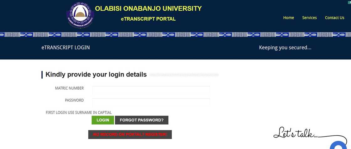 OOU eTranscript portal OOU eTranscript portal