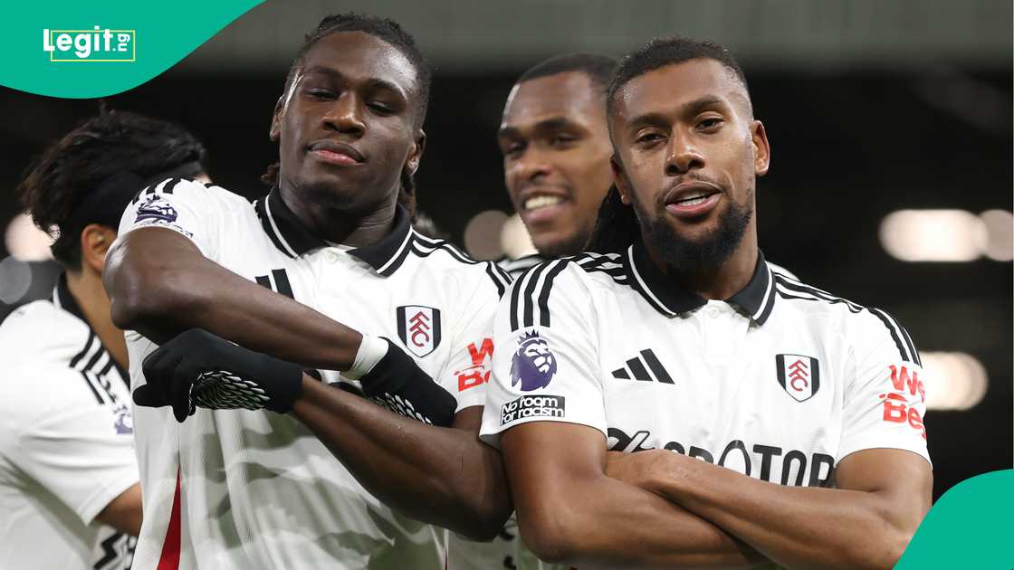 Calvin Bassey, Alex Iwobi, Fulham, Brighton, Craven Cottage, London, England, Premier League. Calvin Bassey, Alex Iwobi, Fulham, Brighton, Craven Cottage, London, England, Premier League.