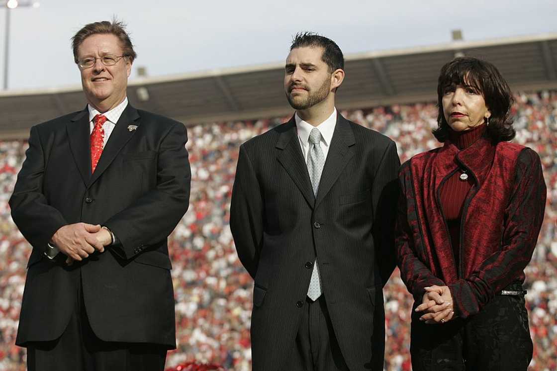 From (L-R) Dr John York, Jed York, and Denise DeBartolo York look on during a ceremony