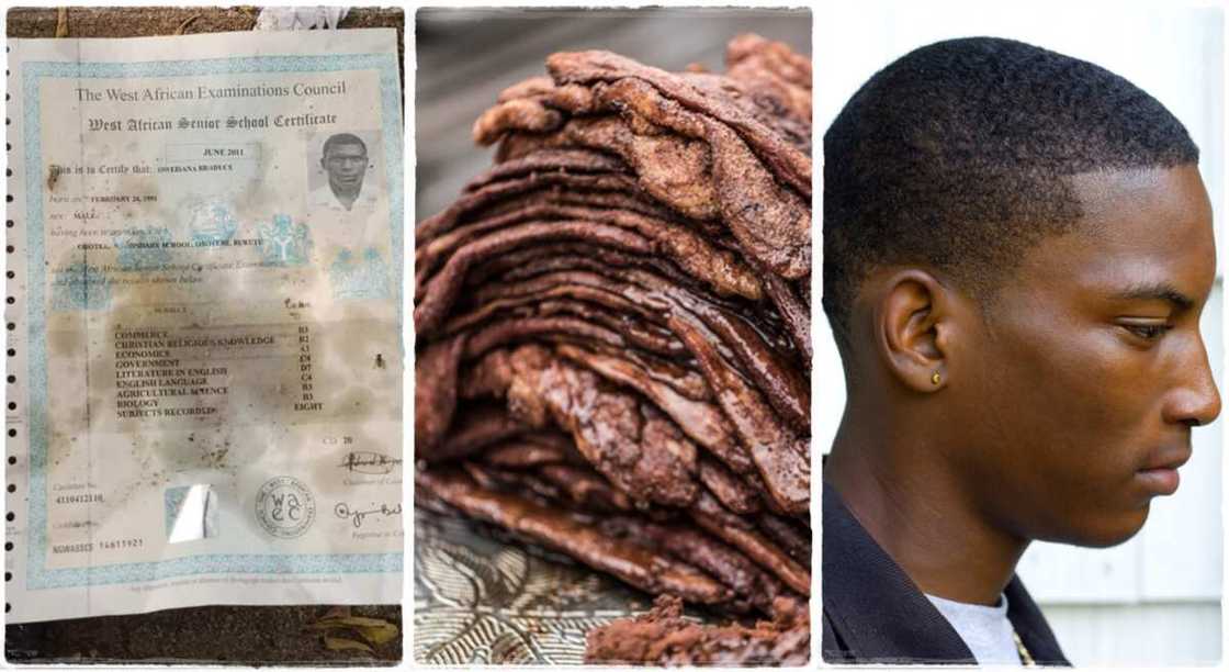 Photo shows original WAEC certificate used to wrap suya. Photo shows original WAEC certificate used to wrap suya.