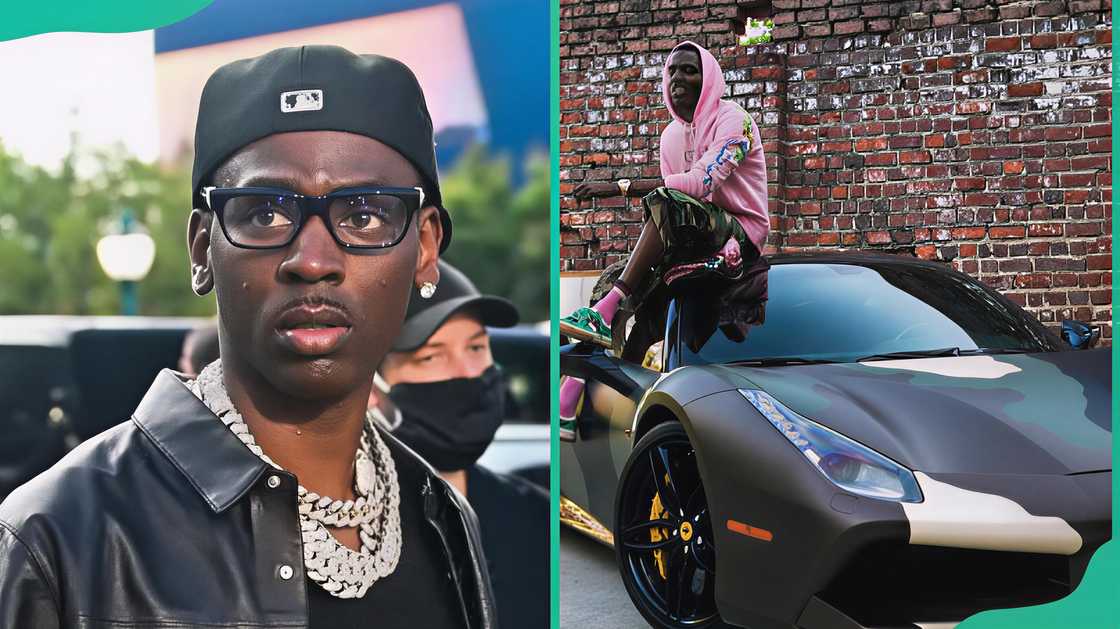 Young Dolph during ONE Musicfest and posing with his Ferrari 488 GTB