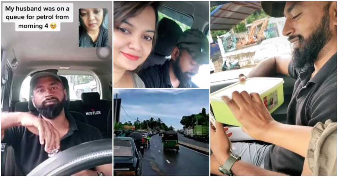 Fuel queue, Sri Lanka, wife takes food to husband, wife takes food to hubby in traffic Fuel queue, Sri Lanka, wife takes food to husband, wife takes food to hubby in traffic