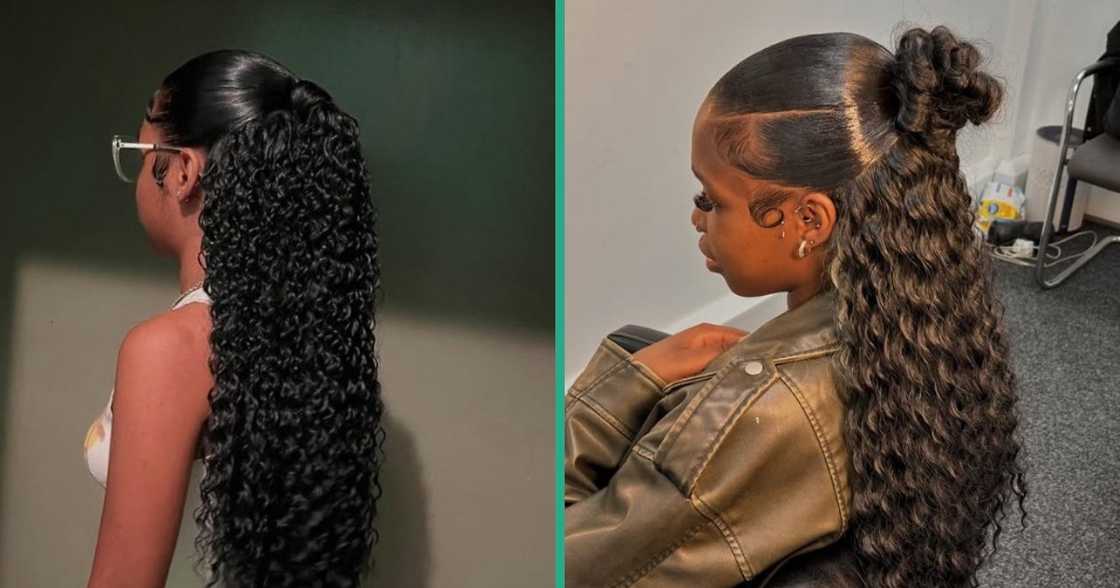 Half-up ponytails with wet-wavy hair extensions Half-up ponytails with wet-wavy hair extensions