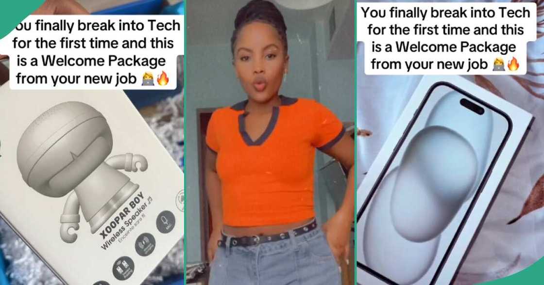 Reactions as lady shows welcome package her new company gave her