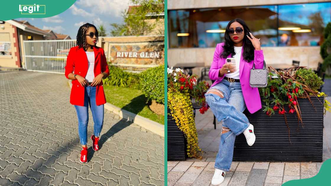 Blazer with jeans and sneakers for ladies