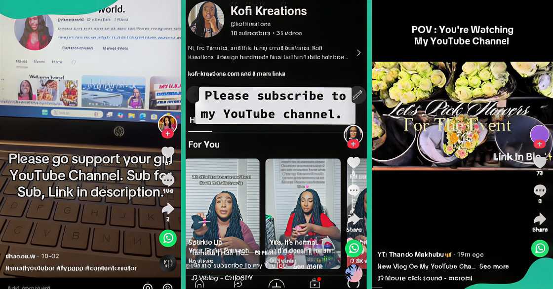 Screenshots of TikTok users using their posts to showcase other platforms.