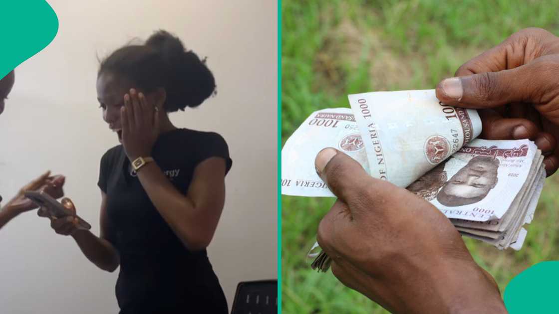 Lady receives her first N77k NYSC allowance. Lady receives her first N77k NYSC allowance.