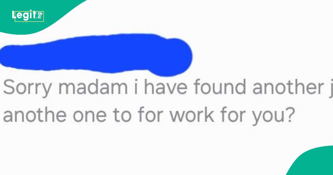 Woman shows text message her house help sent after running away from work without informing her Woman shows text message her house help sent after running away from work without informing her