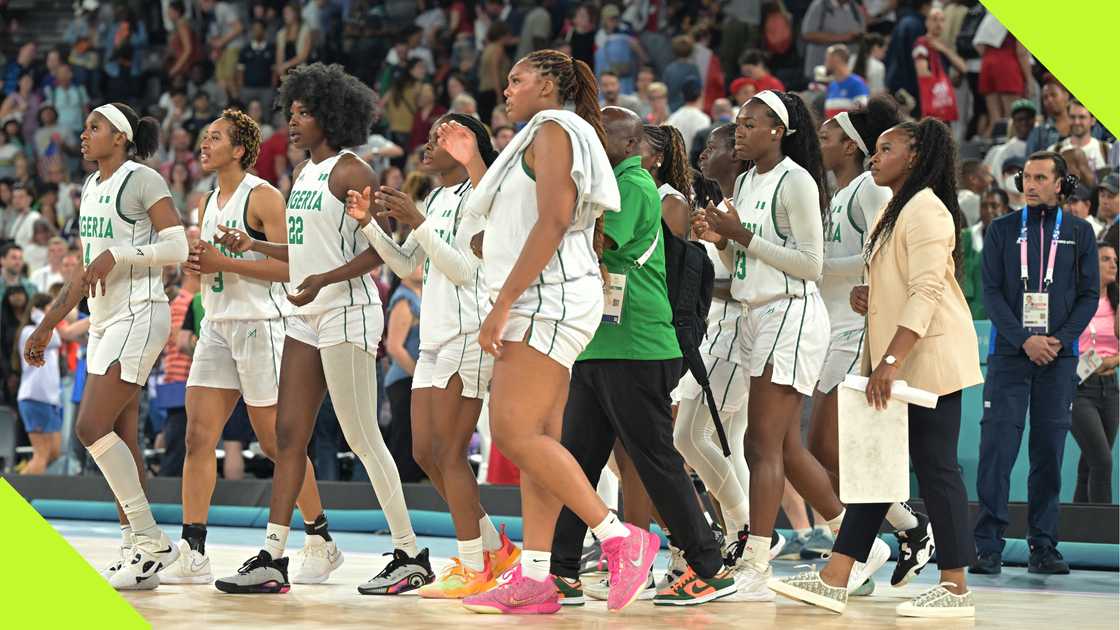 D'Tigress players react after Paris 2024 Olympics loss to USA.