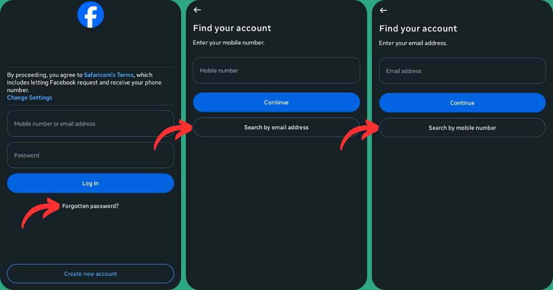 Screenshots of a Facebook account recovery process Screenshots of a Facebook account recovery process