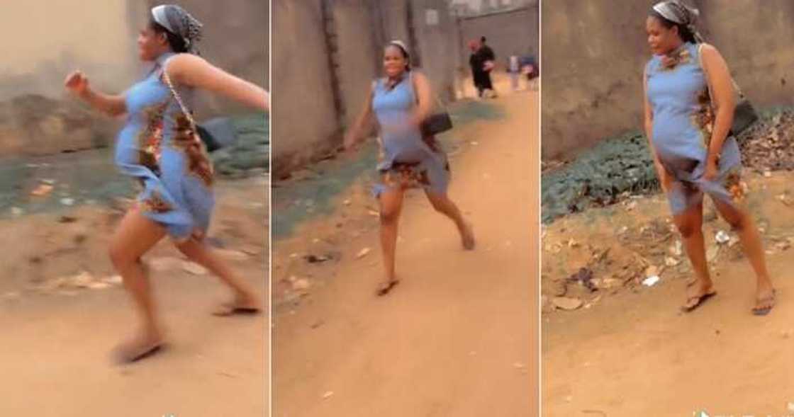 Pregnant woman tries to run with baby bump Pregnant woman tries to run with baby bump