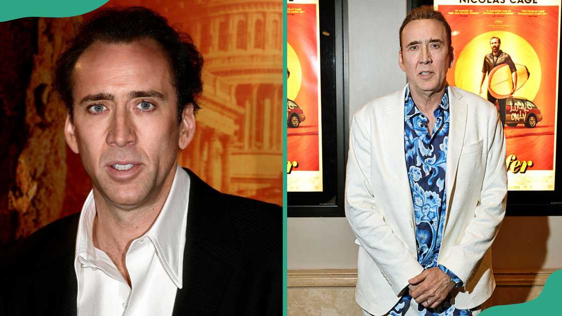 Nicolas Cage in Paris, France on 7 December 2004 (L). Nicolas Cage on 30 April 2025 in Los Angeles, California (R). Nicolas Cage in Paris, France on 7 December 2004 (L). Nicolas Cage on 30 April 2025 in Los Angeles, California (R).