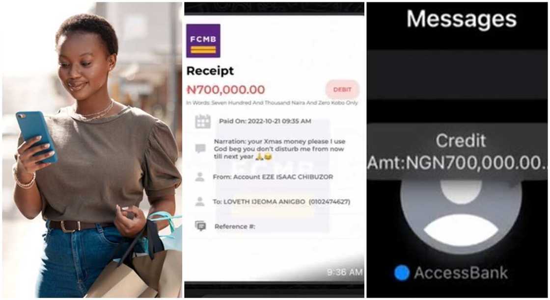 Zuby, a Nigerian lady got N700k alert as Christmas gift. Zuby, a Nigerian lady got N700k alert as Christmas gift.