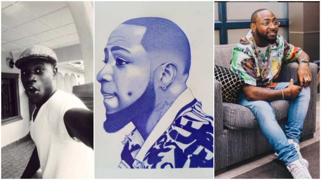 Young man draws Davido with pen, ask people to shares until musician sees it, photo causes stir Young man draws Davido with pen, ask people to shares until musician sees it, photo causes stir