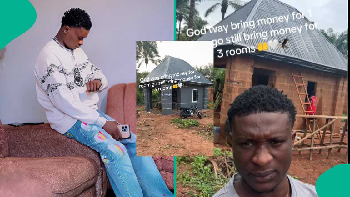 Man shares his joy after building a house. Man shares his joy after building a house.