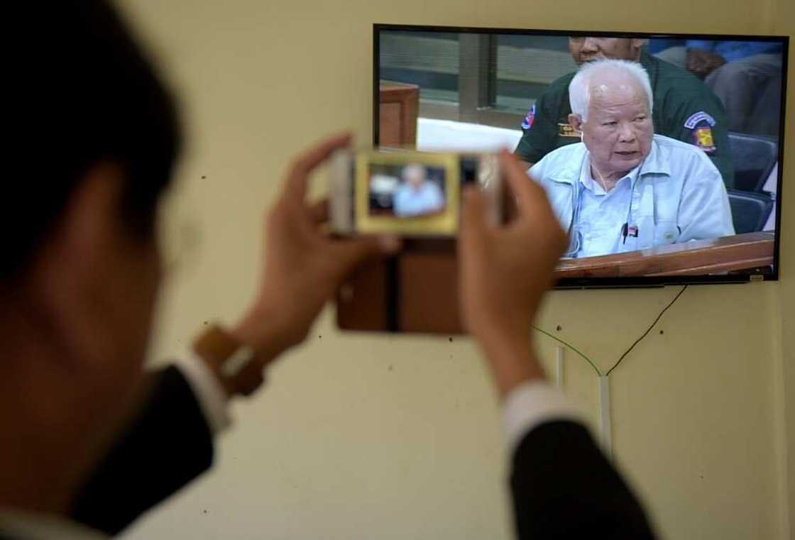 Khieu Samphan, pictured in June 23, 2017, was given a life sentence in 2018 for genocide against ethnic-minority Vietnamese 
by the Extraordinary Chambers in the Courts of Cambodia (ECCC)