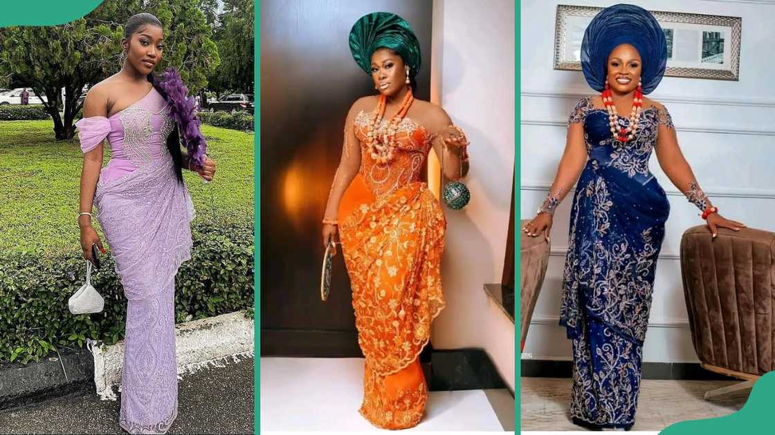 Latest lace styles for ladies with a wrapper-like design Latest lace styles for ladies with a wrapper-like design
