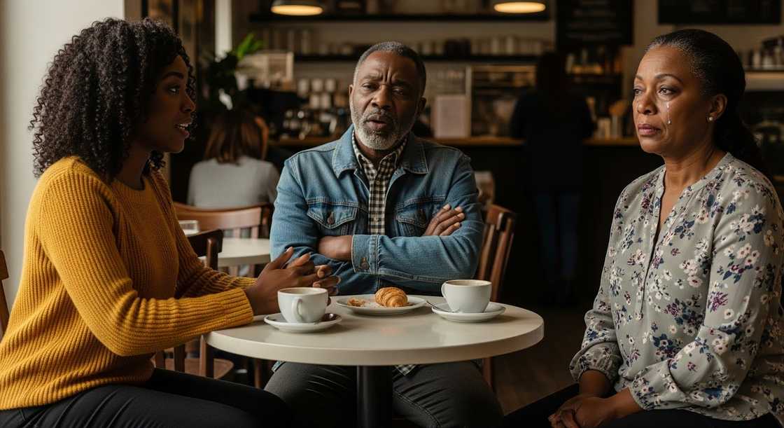 A mother is crying during a meeting with her daughter A mother is crying during a meeting with her daughter