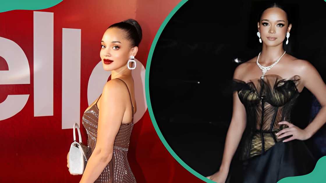 Bridget Johnson posing with a white purse and in a long black strapless dress Bridget Johnson posing with a white purse and in a long black strapless dress