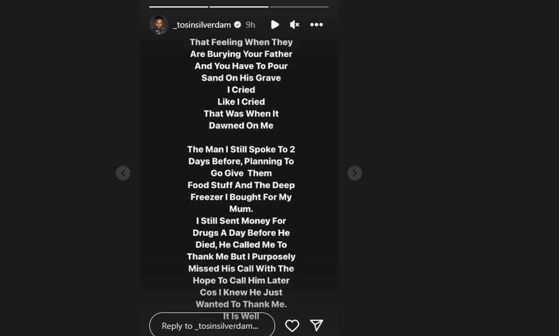 Tosin Silverdam loses dad. Tosin Silverdam loses dad.