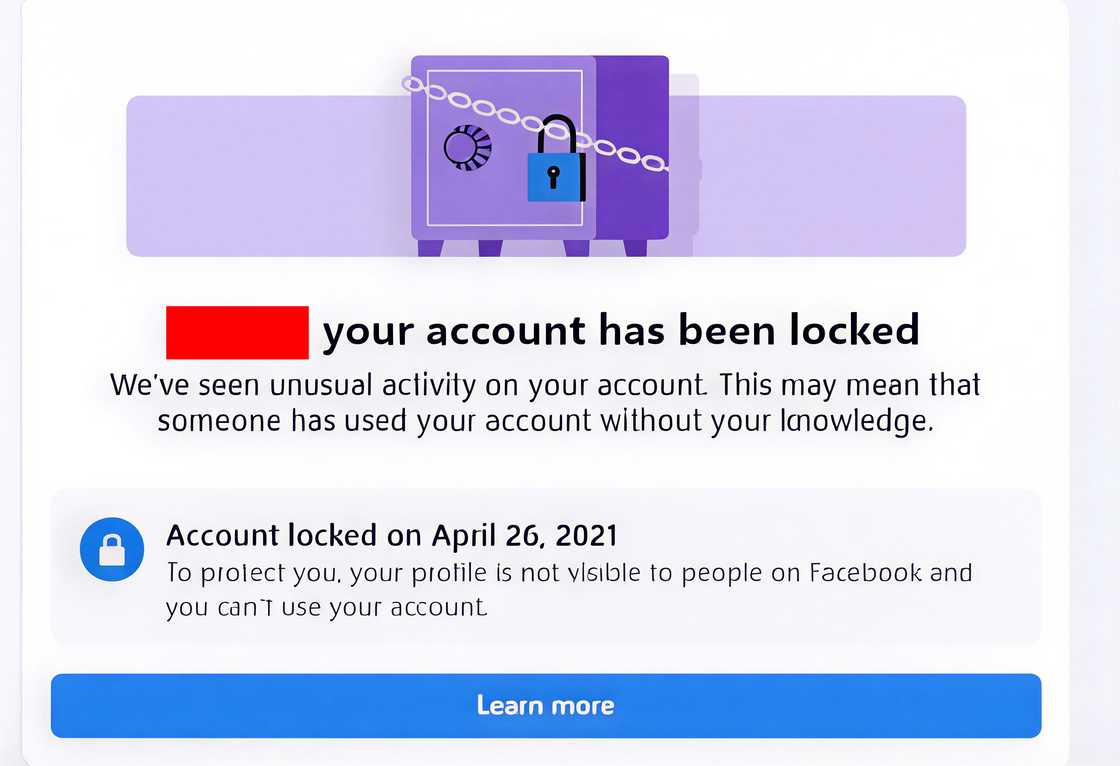 A screenshot of a locked Facebook account A screenshot of a locked Facebook account