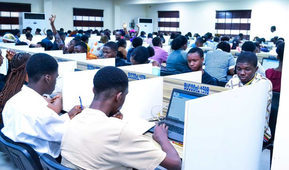 Babcock University students pictured studying in the school's computer lab.