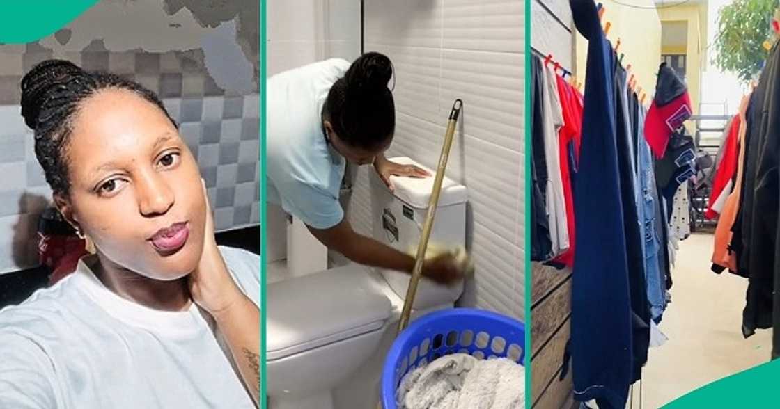 Lady washes boyfriend's dirty clothes in video