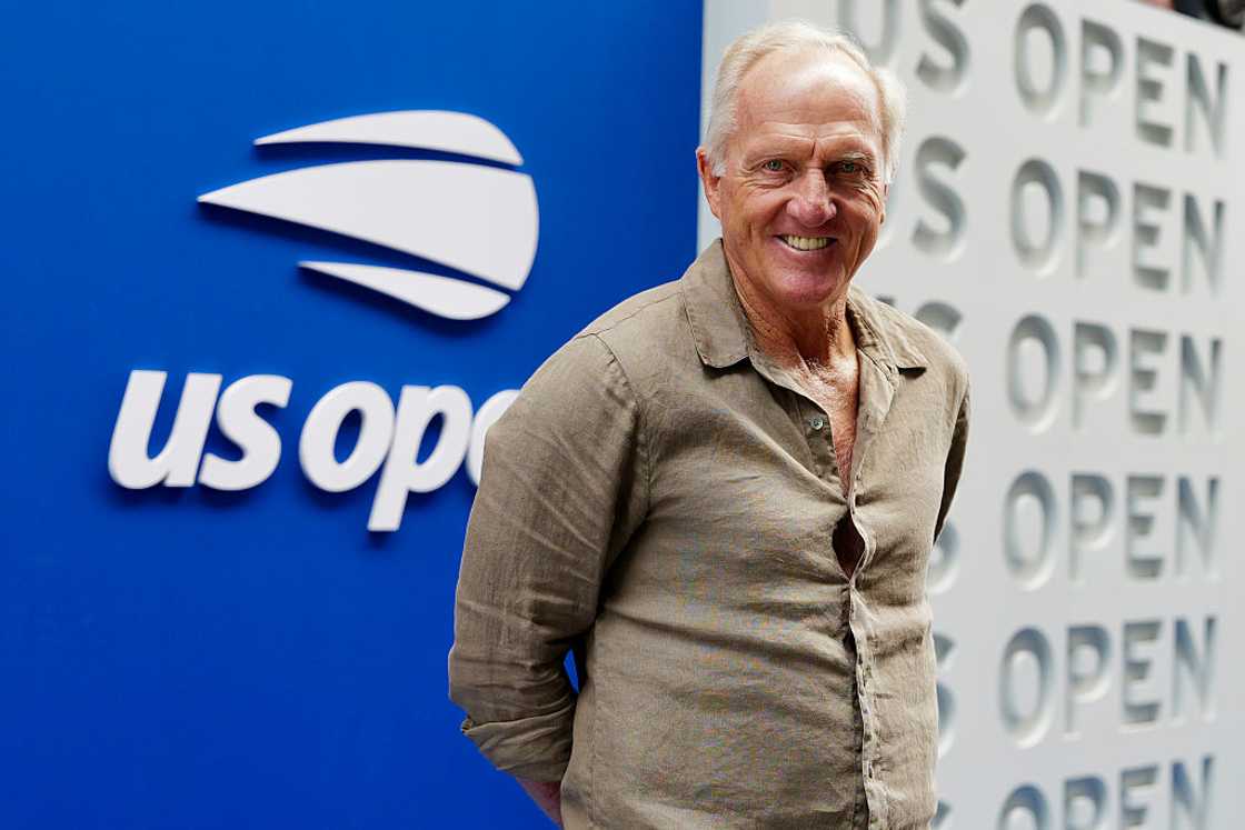 Greg Norman arrives on the blue carpet during Day Seven of the 2026 US Open Greg Norman arrives on the blue carpet during Day Seven of the 2026 US Open
