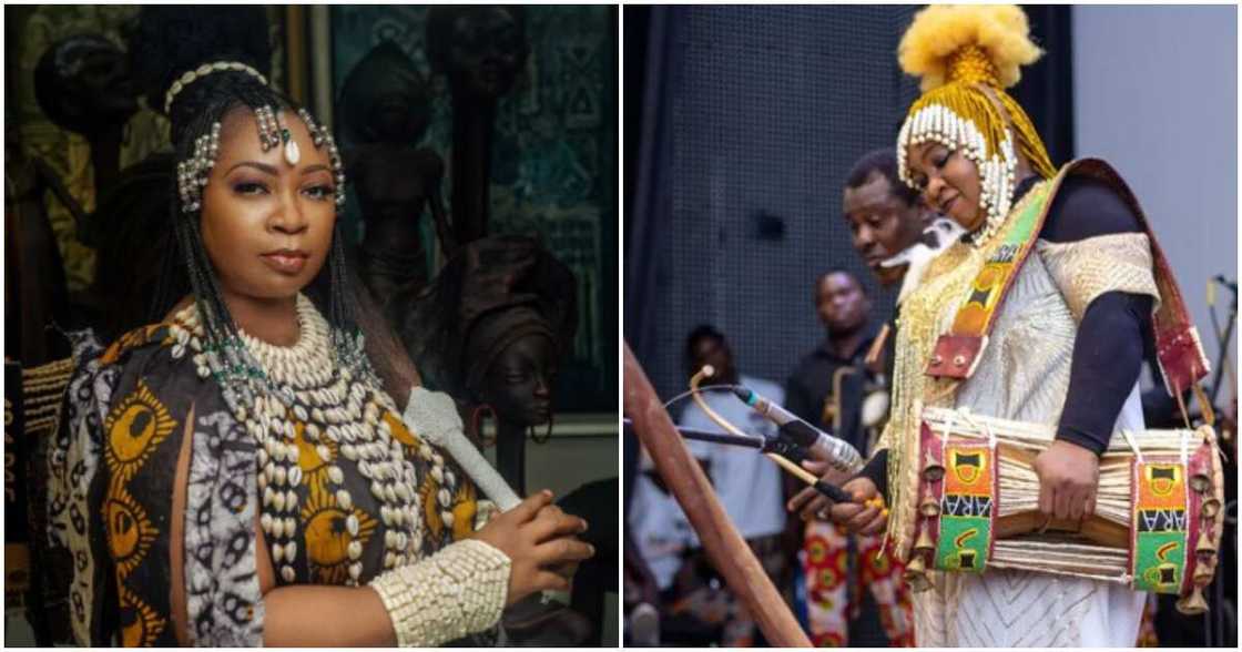 Photos of Aralola Olumuyiwa aka Ara, Nigeria's first female talking drum expert Photos of Aralola Olumuyiwa aka Ara, Nigeria's first female talking drum expert