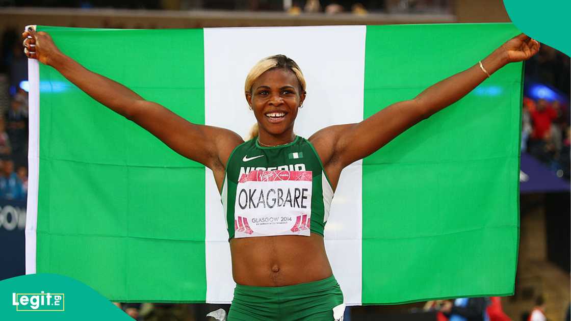 Blessing Okagbare celebrates winning 200m gold at the Glasgow 2014 Commonwealth Games. Photo by Ian Walton Blessing Okagbare celebrates winning 200m gold at the Glasgow 2014 Commonwealth Games. Photo by Ian Walton