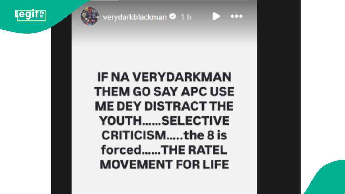 VeryDarkMan shares tweet about what critics claim about him. VeryDarkMan shares tweet about what critics claim about him.