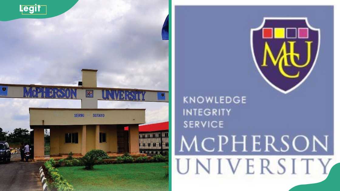 McPherson University entrance (L). The McPherson University logo (R) McPherson University entrance (L). The McPherson University logo (R)