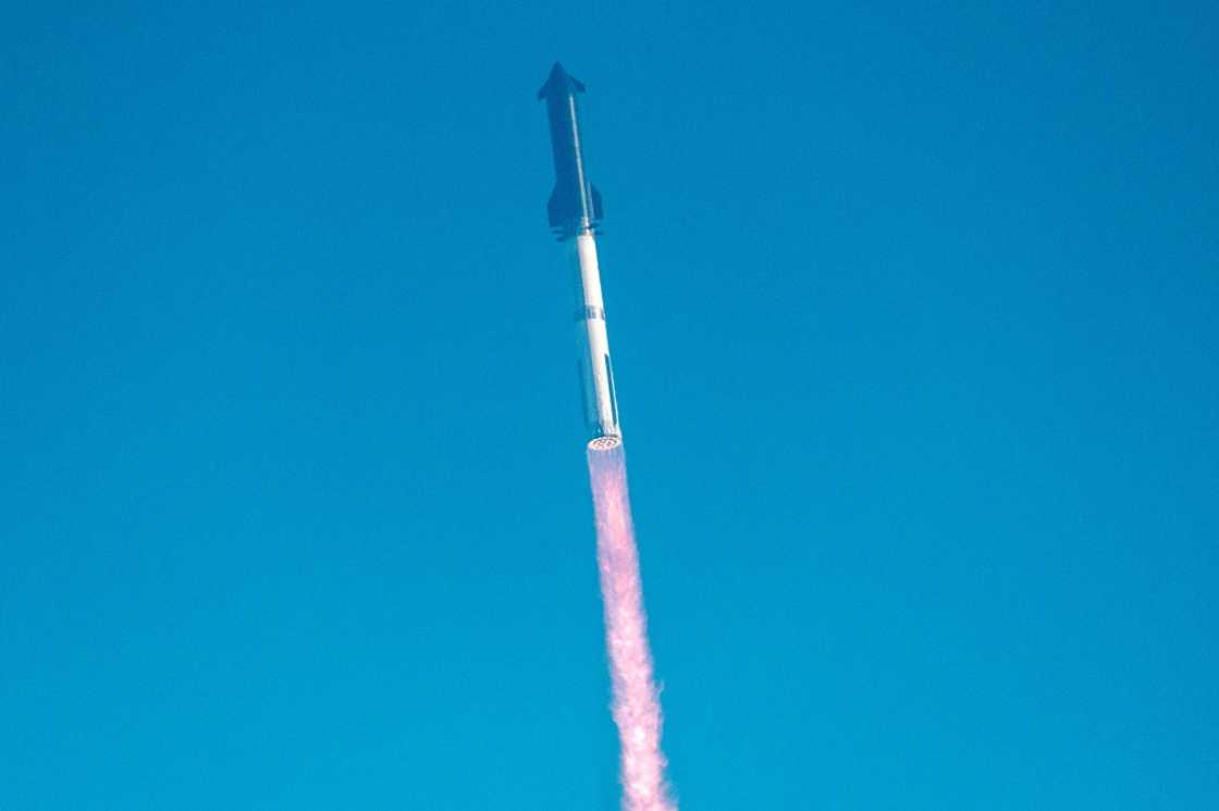 The Starship rocket pictured before exploding during a test flight in late May, 2025