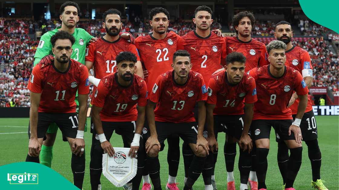 Egypt players pose for a team photograph before the FIFA World Cup 2026 match against New Zealand. Photo by Jared Tilton