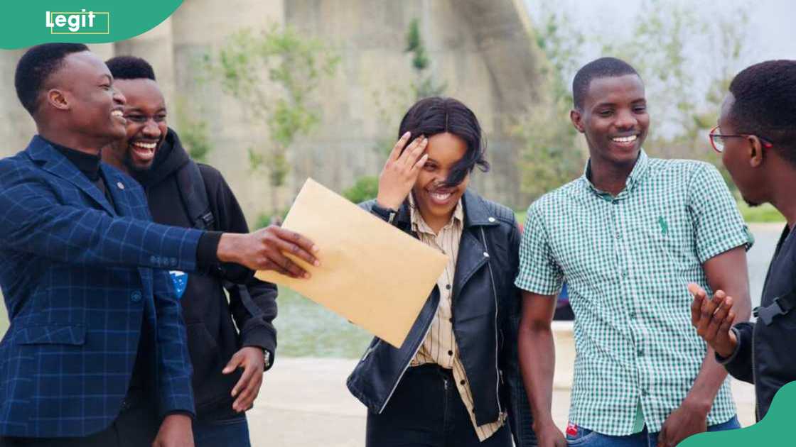 A group of students laughing together.