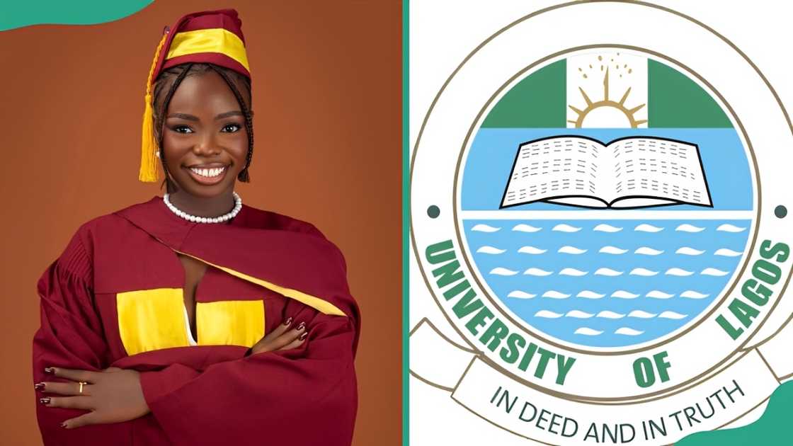 University of Lagos (UNILAG) student graduating and the university logo