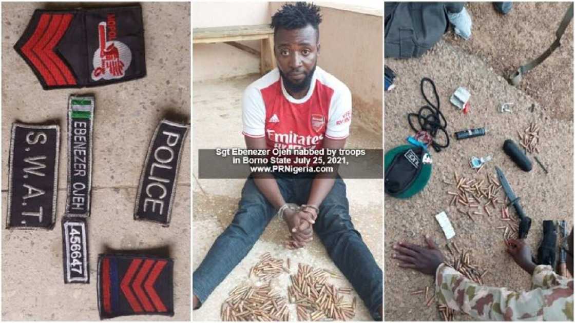 Hotunan 'Ɗan Sanda' Da Sojoji Suka Kama Da Harsashi 220 Da Gurneti a Borno Hotunan 'Ɗan Sanda' Da Sojoji Suka Kama Da Harsashi 220 Da Gurneti a Borno