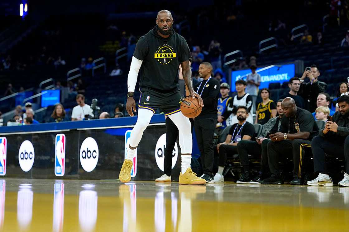 LeBron James warms up before a basketball game LeBron James warms up before a basketball game