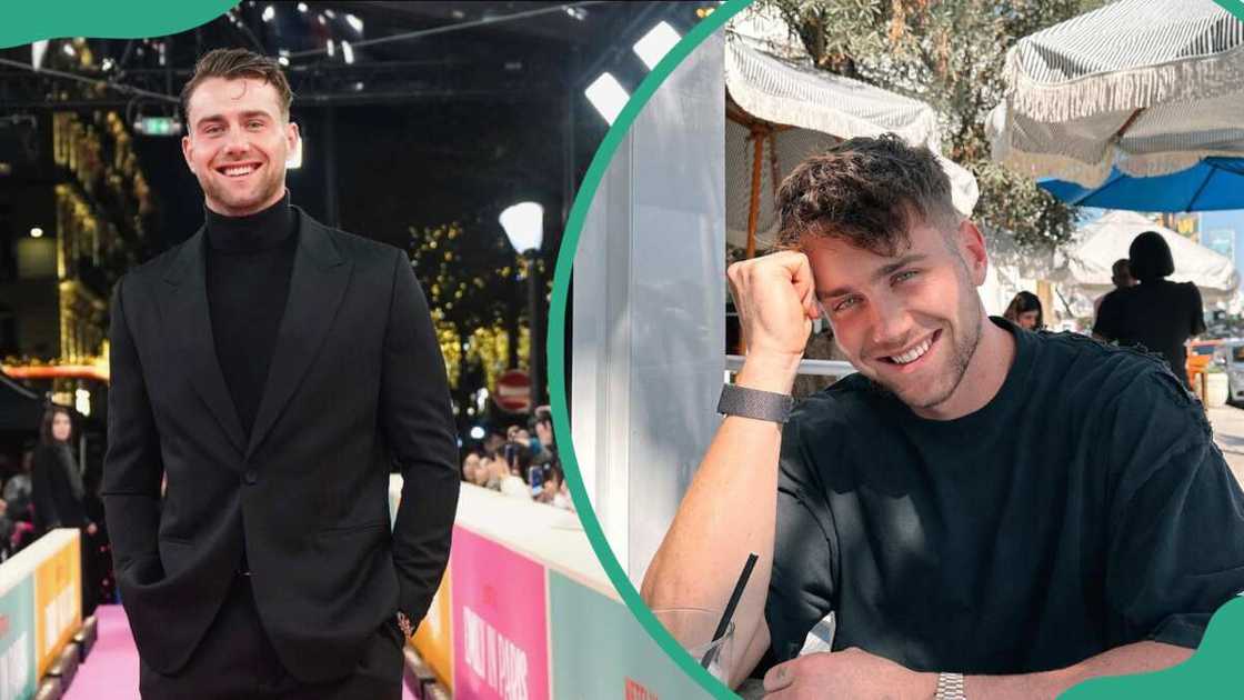 Harry Jowsey during the premiere of Emily in Paris (L) and him enjoying a drink (R) Harry Jowsey during the premiere of Emily in Paris (L) and him enjoying a drink (R)
