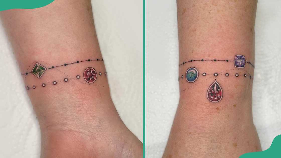 Jewelled bracelet tattoos.