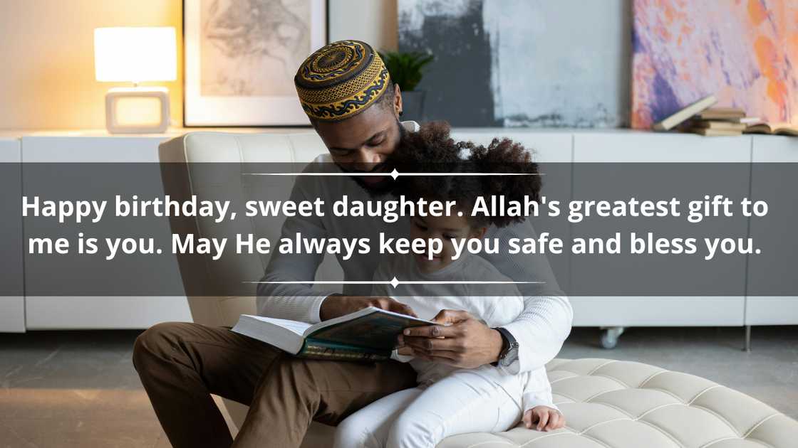 A young Muslim man is reading to his daughter