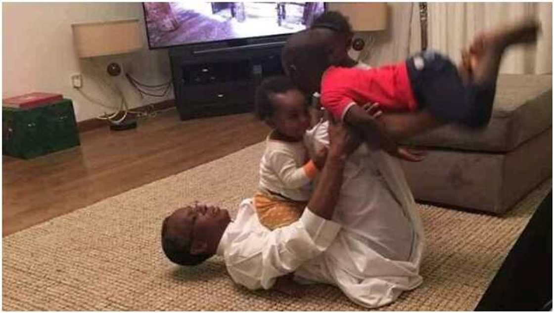 Kaduna governor at parlour play with his grandchildren Kaduna governor at parlour play with his grandchildren