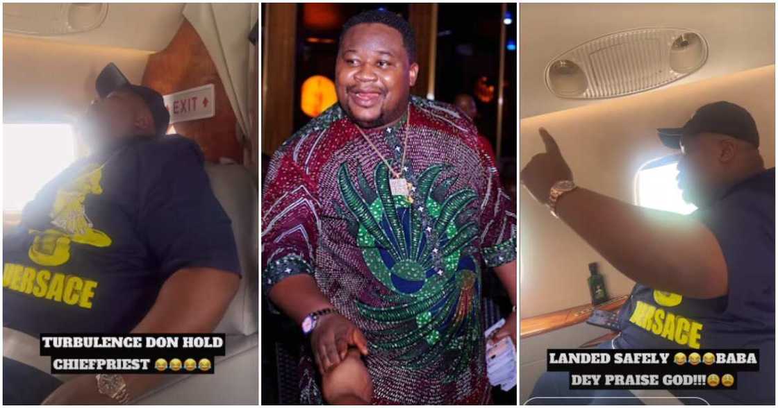 Cubana Chiefpriest experiences plane turbulence. Cubana Chiefpriest experiences plane turbulence.